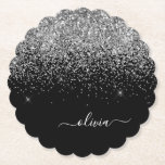 Dessous-de-verre En Papier Script Monogram Girly Name<br><div class="desc">Parties scintillant à étincelles noir et argent Script Monogramme Nom Dessous de verre papier. Cela fait le cadeau parfait de remise de diplômes,  anniversaire,  mariage,  douche nuptiale,  anniversaire,  baby shower ou bachelorette pour quelqu'un qui aime le luxe glam et les styles chic.</div>
