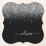 Dessous-de-verre En Papier Script Monogram Girly Name<br><div class="desc">Parties scintillant à étincelles noir et argent Script Monogramme Nom Dessous de verre papier. Cela fait le cadeau parfait de remise de diplômes,  anniversaire,  mariage,  douche nuptiale,  anniversaire,  baby shower ou bachelorette pour quelqu'un qui aime le luxe glam et les styles chic.</div>