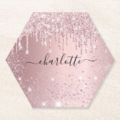 Dessous-de-verre En Papier Script nom pailleté rose blush (Devant)