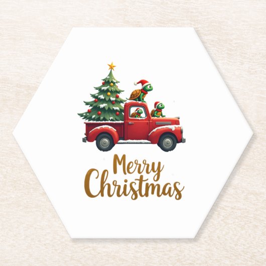 Dessous-de-verre En Papier Sea Turtles Driving Christmas Tree Truck Turtle Ch (Devant)