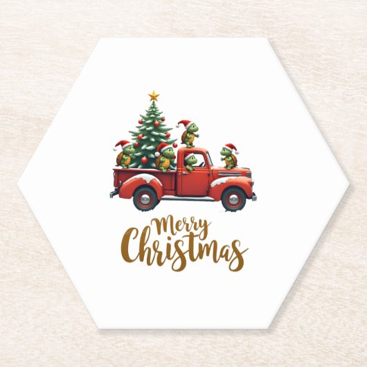 Dessous-de-verre En Papier Sea Turtles Driving Christmas Tree Truck Turtle Ch (Devant)