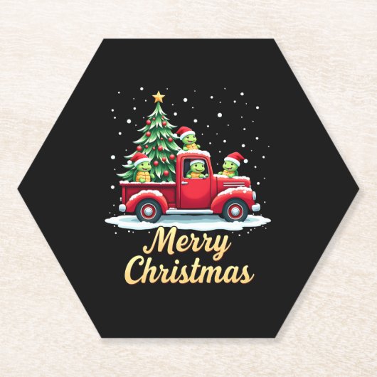 Dessous-de-verre En Papier Sea Turtles Driving Christmas Tree Truck Turtle Ch (Devant)
