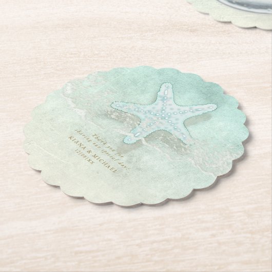 Dessous-de-verre En Papier Seam Beach Wedding Starfish ID837 (Incliné)