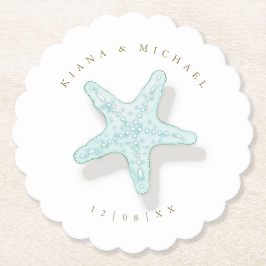 Dessous-de-verre En Papier Seam Beach Wedding Starfish ID837 (Devant)