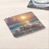 Dessous-de-verre En Papier Seashore Ocean Sunset Seashells Pearls (Incliné)