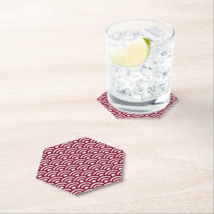 Dessous-de-verre En Papier Seigaiha, Vagues, Japonais, Bourgogne et Blanc