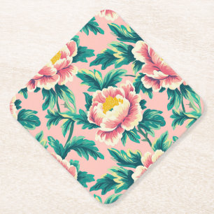 Dessous-de-verre En Papier Serviette en papier floral chiné rose gras
