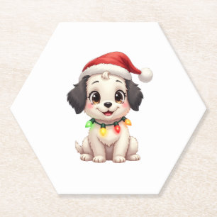 Dessous-de-verre En Papier Shih Tzu Père Noël Arbre de Noël Lumières Xmas Amo