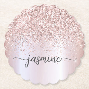 Dessous-de-verre En Papier Signature de nom de monogramme pailleté or rose él