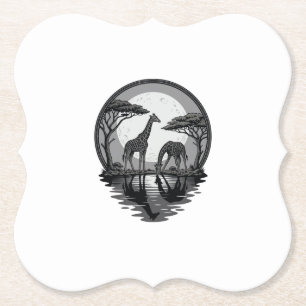 Dessous-de-verre En Papier Silhouette de girafe vintage safari vectoriel lune