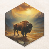 Dessous-de-verre En Papier Silhouette du coucher de soleil de bison de buffle (Devant)