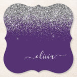Dessous-de-verre En Papier Silver Purple Parties scintillant Girl Monogramme<br><div class="desc">Parties scintillant à étincelles violet et argent Script Monogramme Nom Dessous de verre papier. Cela fait le cadeau parfait de remise de diplômes,  anniversaire,  mariage,  douche nuptiale,  anniversaire,  baby shower ou bachelorette pour quelqu'un qui aime le luxe glam et les styles chic.</div>