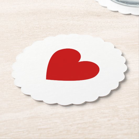 Dessous-de-verre En Papier Simple Coeur Rouge Scalloped Amour Moderne Minimal (Incliné)