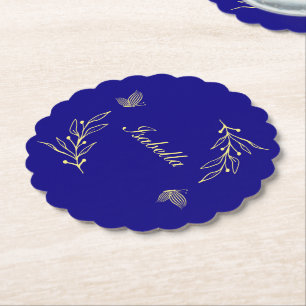 Dessous-de-verre En Papier Simple élégant or fleur royal bleu mariage