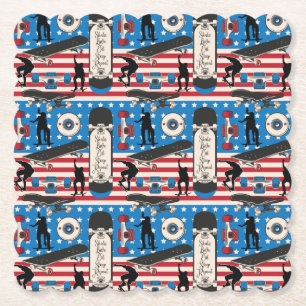 Dessous-de-verre En Papier Skateboarding patriotique skateboardeur USA