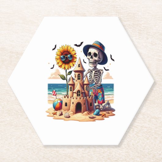 Dessous-de-verre En Papier Skeleton cool à la plage (Devant)