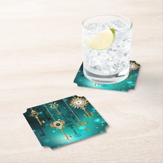 Dessous-de-verre En Papier Skeleton Keys on Green Background (En situation)