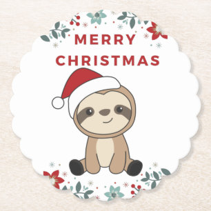 Dessous-de-verre En Papier Sloth Noël Neige Hiver Animaux Machines à Sous Pap