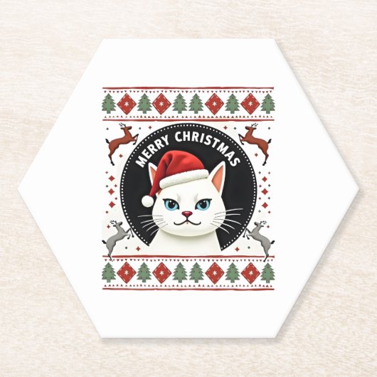 Dessous-de-verre En Papier Smudge Cat Ugly Christmas Sweater (3) (Devant)