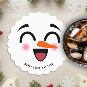 Dessous-de-verre En Papier Snowman Joyeux Noël mignon visage souriant hiver