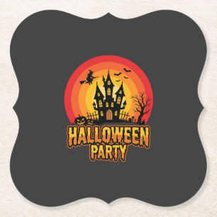 Dessous-de-verre En Papier Soirée Halloween Château Hanté Vecteur Rétro
