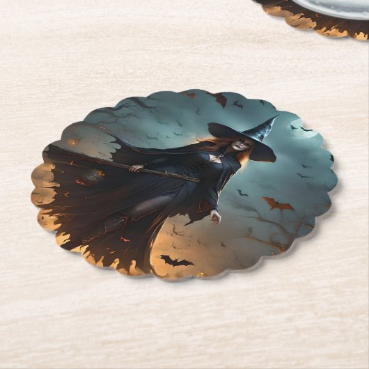 Dessous-de-verre En Papier Sorcière d'Halloween effrayante, (Incliné)