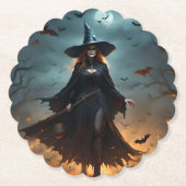 Dessous-de-verre En Papier Sorcière d'Halloween effrayante, (Devant)