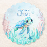 Sous la tortue de mer, le baby shower bleu aqua fa