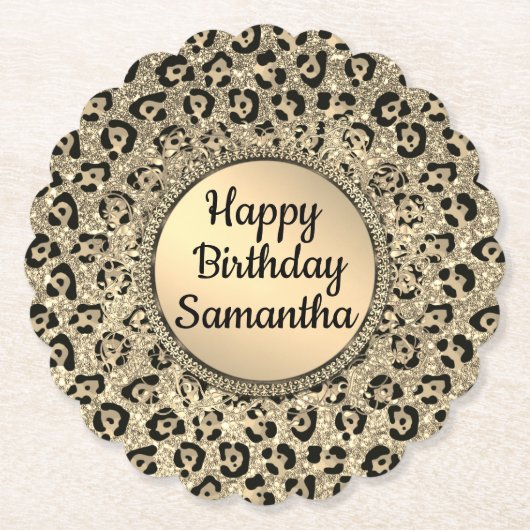 Dessous-de-verre En Papier Sous-main en papier imprimé léopard pailleté Gold (Devant)