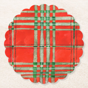 DESSOUS-DE-VERRE EN PAPIER SOUS-NAPPE EN PAPIER RONDE ÉVIDÉE TARTAN SCOTT ROU