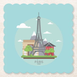 Dessous-de-verre En Papier Sous-tasse de boisson Tour Eiffel Monuments de Par