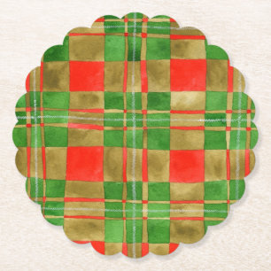 Dessous-de-verre En Papier Sous-verres en papier ronds à bord festonné Tartan