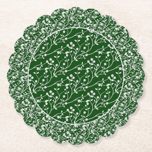 Dessous-de-verre En Papier Spray Floral, Blanc-Vert 6- (Devant)