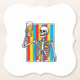 Dessous-de-verre En Papier Squelette Bière Arc-en-ciel Vintage Gravure T-Shir