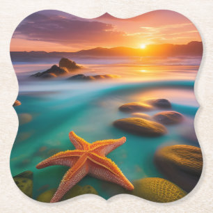 Dessous-de-verre En Papier Starfish sur la plage à Dawn