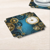 Dessous-de-verre En Papier Steampunk Arrière - plan turquoise avec Gears (Incliné)