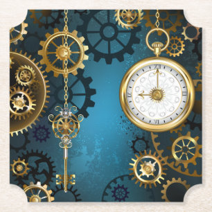Dessous-de-verre En Papier Steampunk Arrière - plan turquoise avec Gears
