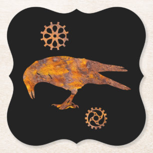 Dessous-de-verre En Papier Steampunk Colorful Rusty Pecking Crow et engrenage