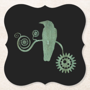 Dessous-de-verre En Papier Steampunk Verdigris Perching Crow and Gears