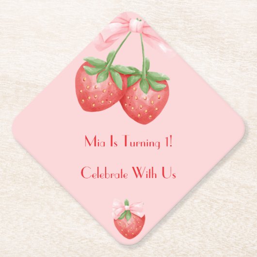 DESSOUS-DE-VERRE EN PAPIER STRAWBERRIES PINK BOW BIRTHDAY  (Devant)