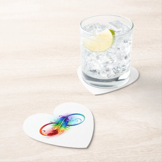 Dessous-de-verre En Papier Symbole d'infini avec plume arc-en-ciel (En situation)