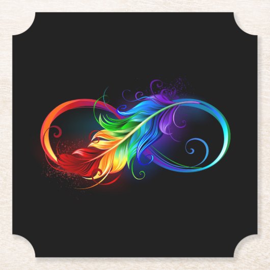 Dessous-de-verre En Papier Symbole d'infini avec plume arc-en-ciel (Devant)