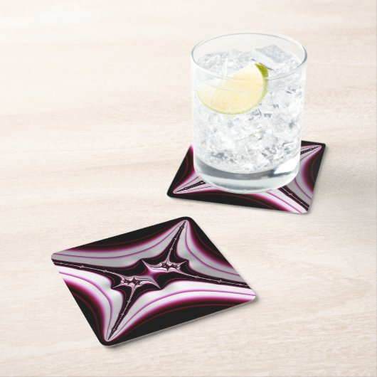 Dessous-de-verre En Papier Symétrie fractale Abstraite rose noire (En situation)