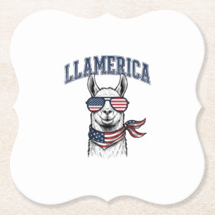 Dessous-de-verre En Papier T-Shir gravure vintage lama patriotique Llamerica