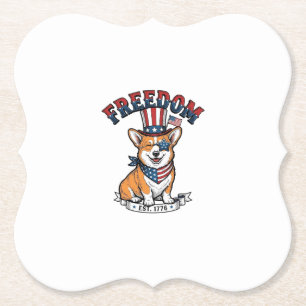 Dessous-de-verre En Papier T-Shirt à gravure vintage Corgi patriotique de la