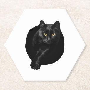 Dessous-de-verre En Papier T-shirt Cadeaux Chats Yeux Jaunes Chat Noir