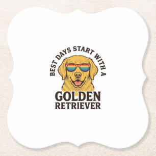 Dessous-de-verre En Papier T-shirt Golden Retriever avec lunettes de soleil r
