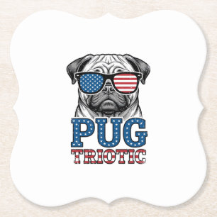 Dessous-de-verre En Papier T-shirt patriotique avec gravure vintage de pug_1