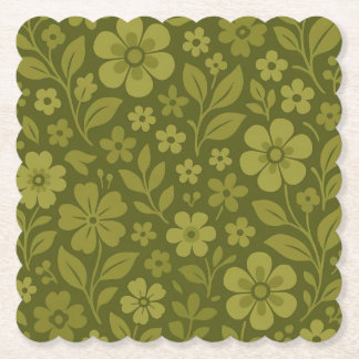 Dessous-de-verre En Papier Tapisseries de fleurs rétro vert – Formes variées