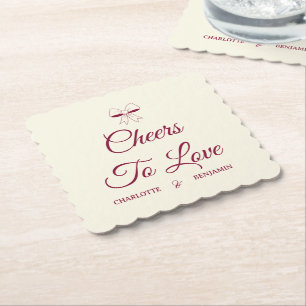 Dessous-de-verre En Papier Tchin-tchin à l'amour Bourgogne Script Ivory Nœud